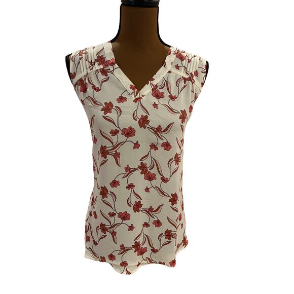 41 Hawthorn Cream and Pink Sleeveless Floral V-Neck "Hannah" Blouse - Large - Picture 1 of 8